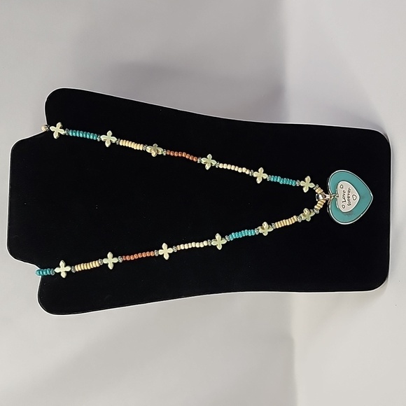 LOVE FOREVER Turquoise Color Heart Removable Pendant and Beaded Necklace - Picture 2 of 9